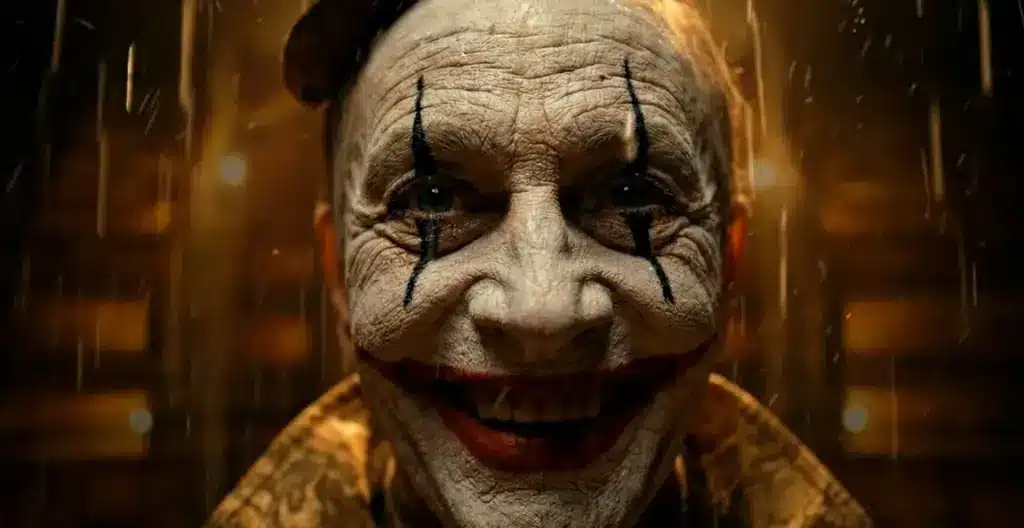 Still Here storyboard – smile in the rain Still Here AI short film: the clown’s painted smile under the rain